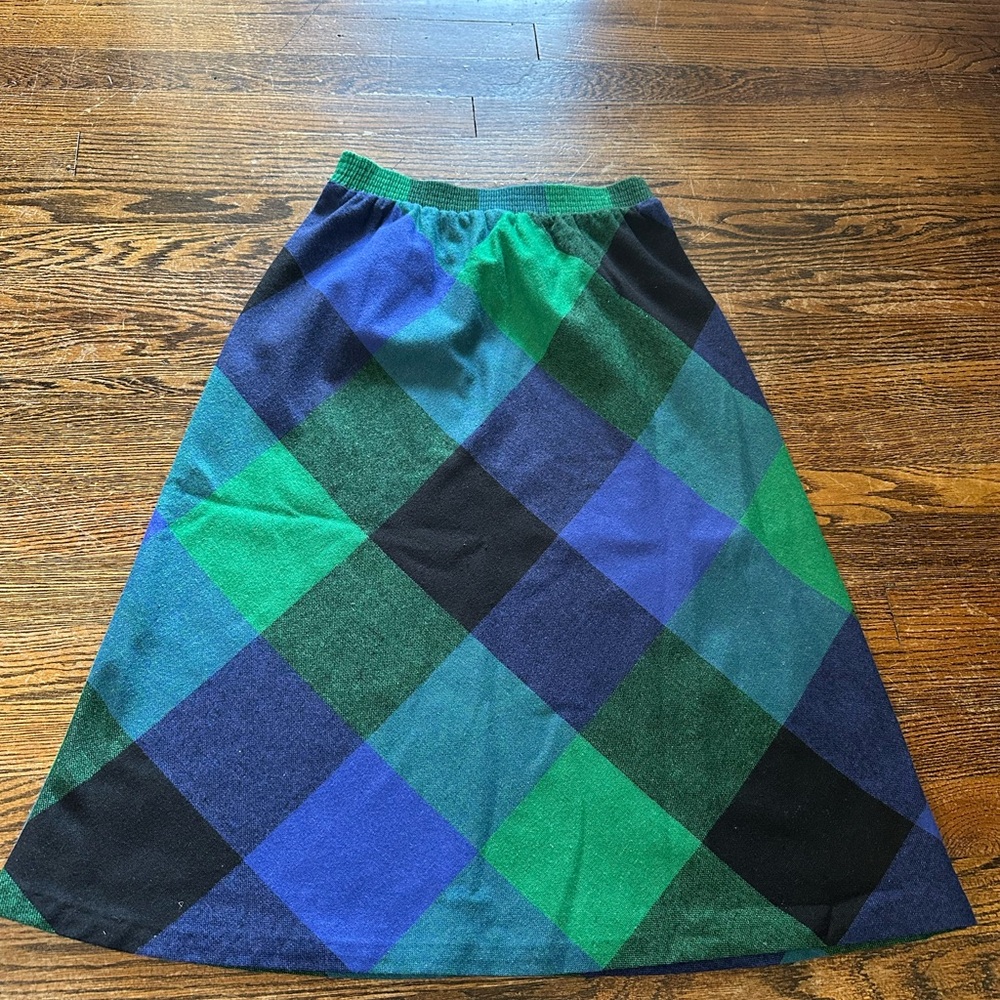 Russ Vibrant Blue and Green Checkered A-Line Skirt